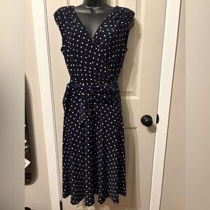 Lauren Ralph Lauren Navy and White Polka Dot Midi Dress